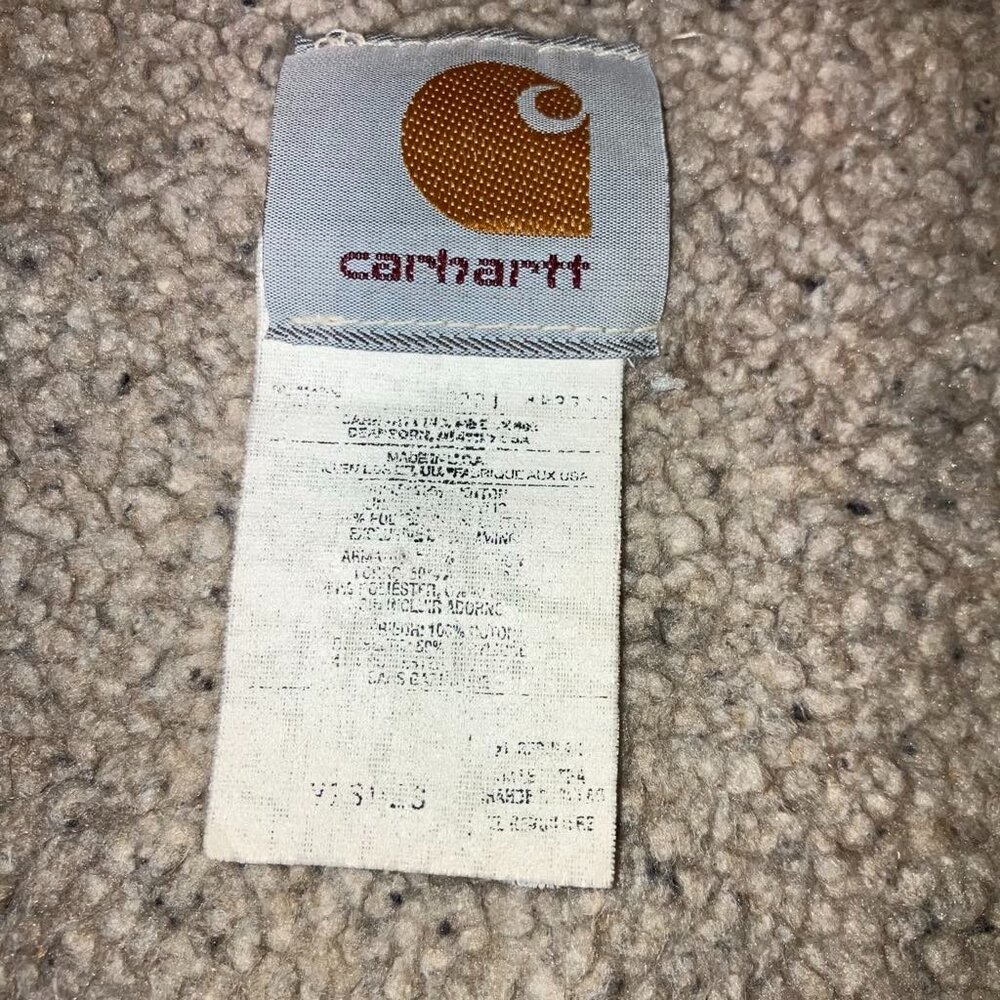 Vintage Carhartt Sherpa Lined Gray Green Canvas Vest V13 with Slit Pockets XL - Picture 6 of 10